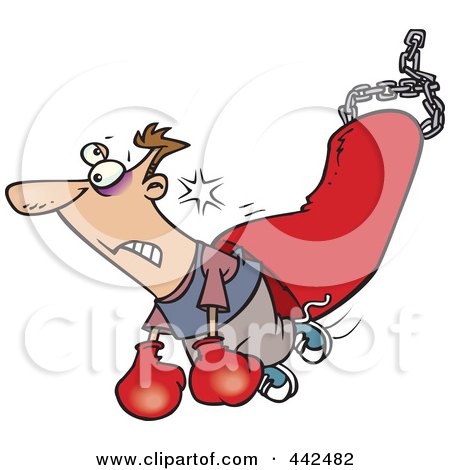 Royalty-Free (RF) Clip Art Illustration of a Cartoon Man Being Knocked Out By A Punching Bag by toonaday