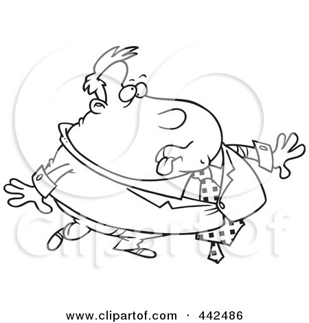 Royalty-Free (RF) Clip Art Illustration of a Cartoon Black And White Outline Design Of A Heavy Businessman by toonaday