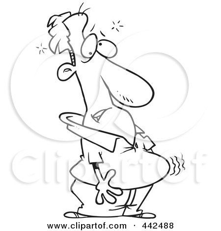 Royalty-Free (RF) Clip Art Illustration of a Cartoon Black And White Outline Design Of A Man With Heart Burn by toonaday