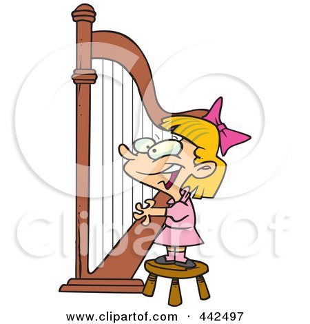 Royalty-Free (RF) Clip Art Illustration of a Cartoon Girl Playing A Harp by toonaday