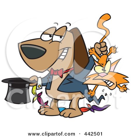 Royalty-Free (RF) Clip Art Illustration of a Cartoon Magician Dog Pulling A Cat Out Of A Hat by toonaday