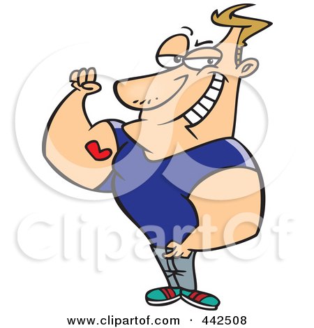 Royalty-Free (RF) Clip Art Illustration of a Cartoon Man Showing Off His Heart Tattoo On His Bicep by toonaday