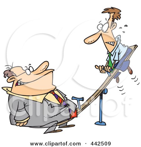 Royalty-Free (RF) Clip Art Illustration of a Cartoon Heavyweight Businessman On A See Saw by toonaday