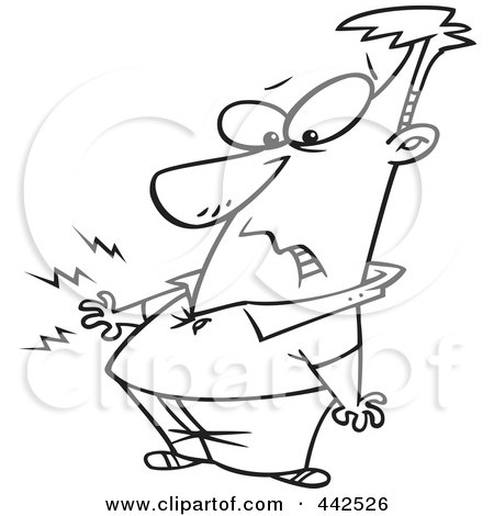 Royalty-Free (RF) Clip Art Illustration of a Cartoon Black And White Outline Design Of A Man Feeling Heart Burn by toonaday