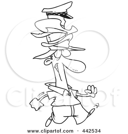 Royalty-Free (RF) Clip Art Illustration of a Cartoon Black And White Outline Design Of A Man Wearing Many Hats by toonaday