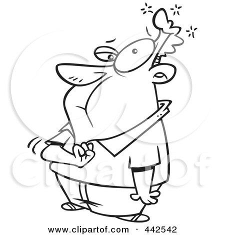 Royalty-Free (RF) Clip Art Illustration of a Cartoon Black And White Outline Design Of A Man Experiencing Heart Burn by toonaday