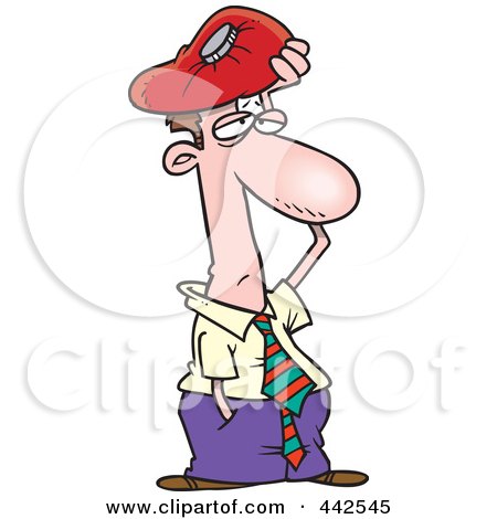 Royalty-Free (RF) Clip Art Illustration of a Cartoon Migraine Ridden Businessman Holding An Ice Pack To His Head by toonaday