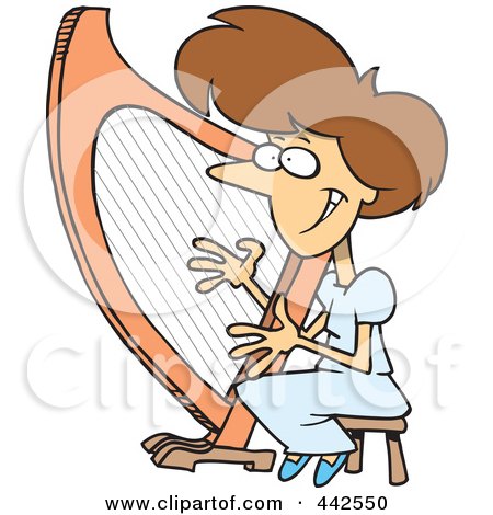 Royalty-Free (RF) Clip Art Illustration of a Cartoon Woman Playing A Harp by toonaday