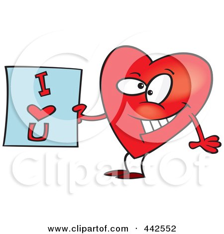 Royalty-Free (RF) Clip Art Illustration of a Cartoon Heart Holding An I Love You Sign by toonaday