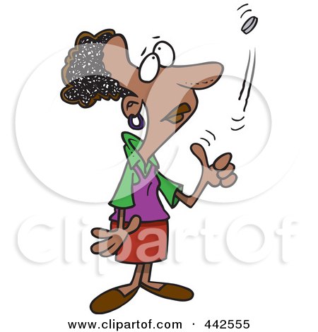 Royalty-Free (RF) Clip Art Illustration of a Cartoon Black Woman Flipping A Coin by toonaday