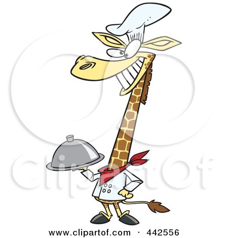 Royalty-Free (RF) Clip Art Illustration of a Cartoon Chef Giraffe Holding A Platter by toonaday