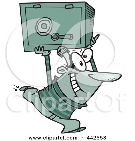 Royalty-Free (RF) Clip Art Illustration of a Cartoon Robber Heisting A Safe by toonaday