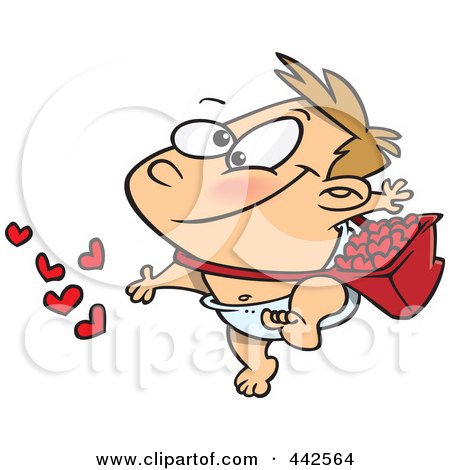Royalty-Free (RF) Clip Art Illustration of a Cartoon Cute Baby Tossing Hearts by toonaday