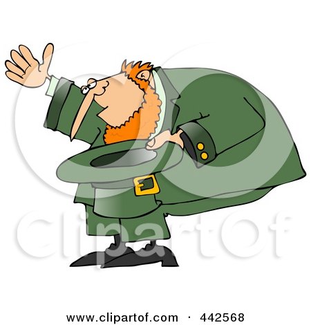 Royalty-Free (RF) Clip Art Illustration of a Leprechaun Bowing And Holding His Hat by djart