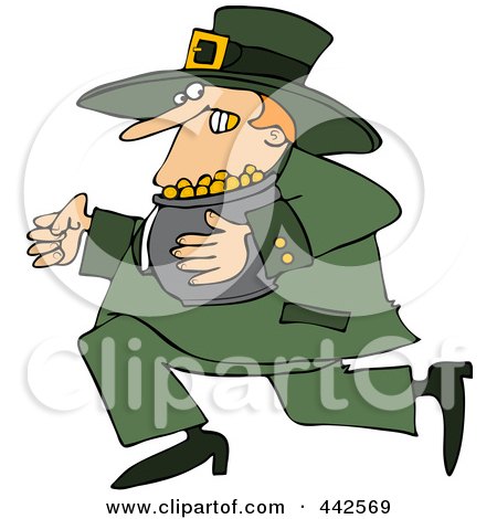 Royalty-Free (RF) Clip Art Illustration of a Leprechaun Running Away With His Gold by djart