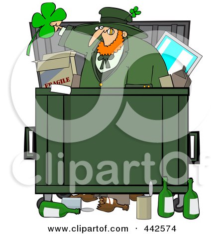 Royalty-Free (RF) Clip Art Illustration of a Leprechaun Dumpster Diving by djart