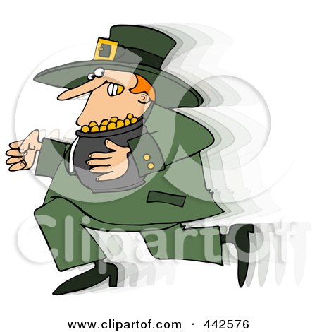 Royalty-Free (RF) Clip Art Illustration of a Leprechaun Running With His Gold by djart