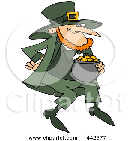 Royalty-Free (RF) Clip Art Illustration of a Leprechaun Carrying A Pot Of Gold by djart