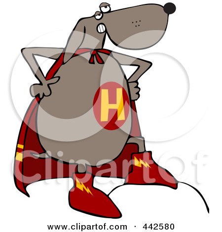Royalty-Free (RF) Clip Art Illustration of a Super Dog In A Cape, His Hands On His Hips by djart