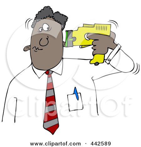 Royalty-Free (RF) Clip Art Illustration of a Black Businessman Holding A Taser To His Head by djart