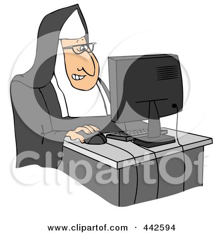 Royalty-Free (RF) Clip Art Illustration of a Nun Using A Desktop Computer by djart