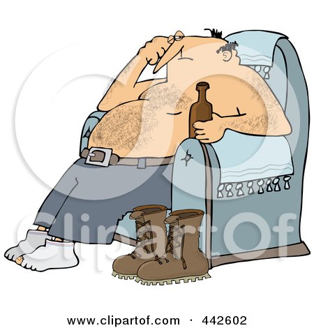 Royalty-Free (RF) Clip Art Illustration of a Man Drinking A Beer In His Chair After A Hard Day by djart