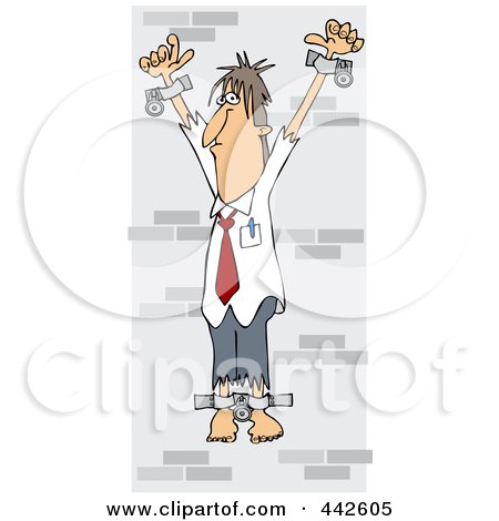 Royalty-Free (RF) Clip Art Illustration of a Business Man Chained Against A Stone Wall by djart