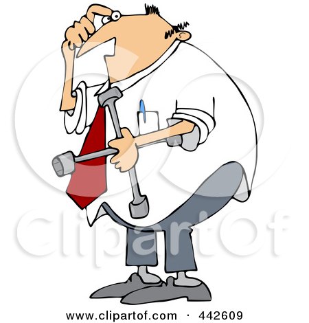 Royalty-Free (RF) Clip Art Illustration of a Confused Businessman Holding A Lug Wrench by djart