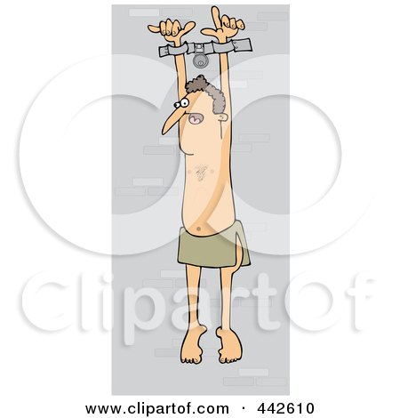 Royalty-Free (RF) Clip Art Illustration of a Man Chained Against A Stone Wall by djart