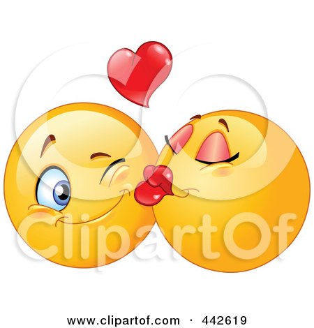 Royalty-Free (RF) Clip Art Illustration of a Female Emoticon Smooching Her Boyfriend On The Cheek by yayayoyo