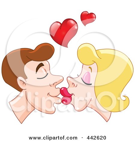 Royalty-Free (RF) Clip Art Illustration of a Romantic Couple Kissing In Profile by yayayoyo