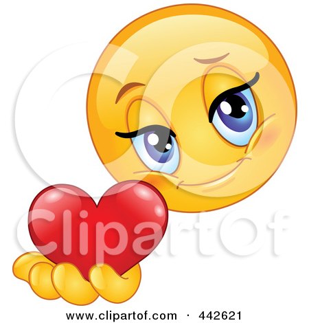 Royalty-Free (RF) Clip Art Illustration of a Romantic Female Emoticon Holding Out A Heart by yayayoyo