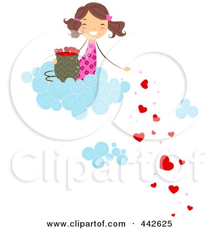 Royalty-Free (RF) Clip Art Illustration of a Girl On A Cloud, Dropping Hearts by BNP Design Studio