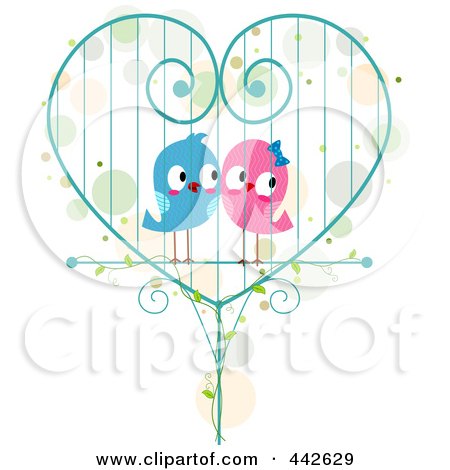 Royalty-Free (RF) Clip Art Illustration of a Pair Of Birds In A Heart Cage by BNP Design Studio
