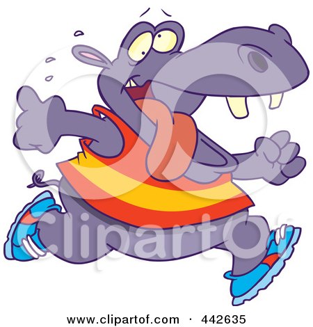 Royalty-Free (RF) Clip Art Illustration of a Cartoon Hippo Running by toonaday