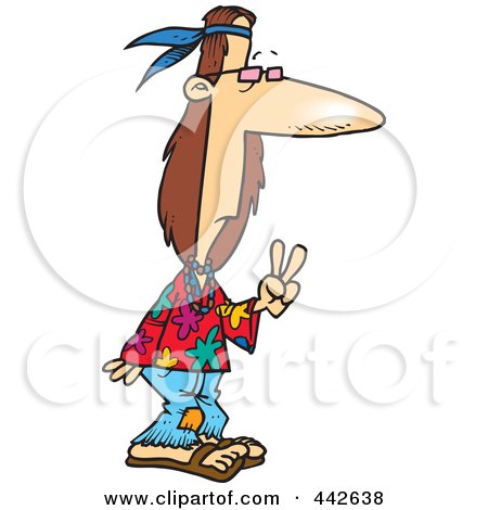 Royalty-Free (RF) Clip Art Illustration of a Cartoon Hippie Gesturing Peace by toonaday