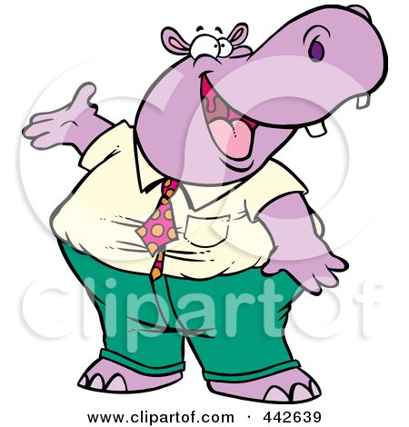 Royalty-Free (RF) Clip Art Illustration of a Cartoon Business Hippo Presenting by toonaday