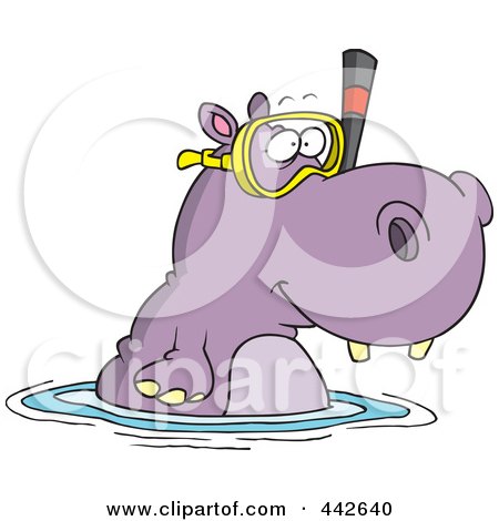 Royalty-Free (RF) Clip Art Illustration of a Cartoon Snorkeling Hippo by toonaday