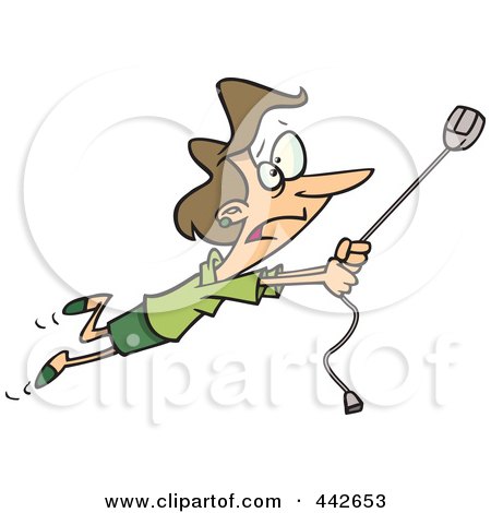 Royalty-Free (RF) Clip Art Illustration of a Cartoon Woman Swinging On A High Speed Internet Computer Mouse by toonaday