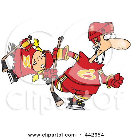 Royalty-Free (RF) Clip Art Illustration of a Cartoon Father And Daughter Playing Hockey by toonaday