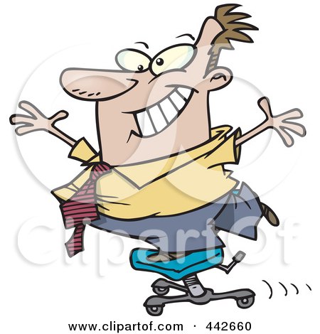 Royalty-Free (RF) Clip Art Illustration of a Cartoon Businessman Standing On A Rolling Office Chair by toonaday