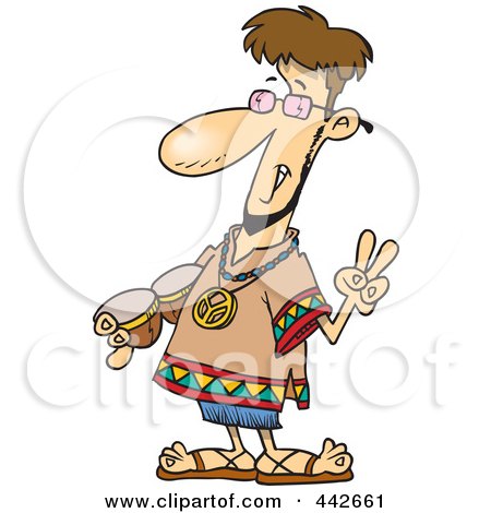 Royalty-Free (RF) Clip Art Illustration of a Cartoon Peaceful Hippie by toonaday