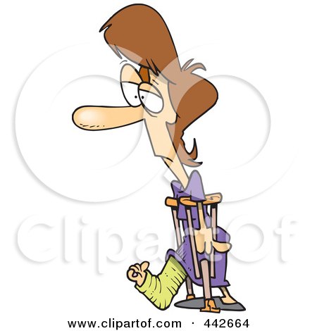Royalty-Free (RF) Clip Art Illustration of a Cartoon Woman With A Cast And Crutches by toonaday
