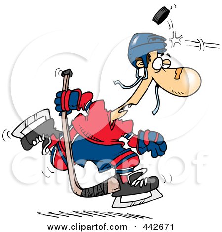 Royalty-Free (RF) Clip Art Illustration of a Cartoon Puck Hitting A Hockey Player by toonaday