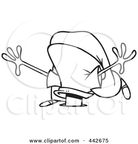 Royalty-Free (RF) Clip Art Illustration of a Cartoon Black And White Outline Design Of A Businessman With His Head In A Hole by toonaday