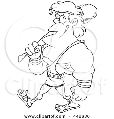 Royalty-Free (RF) Clip Art Illustration of a Cartoon Black And White Outline Design Of Hercules Carrying A Club by toonaday