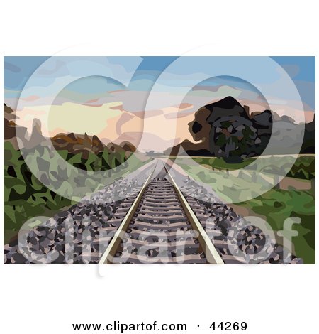 Clipart Illustration of Deserted Railroad Tracks Leading Through A Landscape At Dawn by kaycee