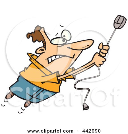 Royalty-Free (RF) Clip Art Illustration of a Cartoon Man Swinging On A High Speed Internet Computer Mouse by toonaday