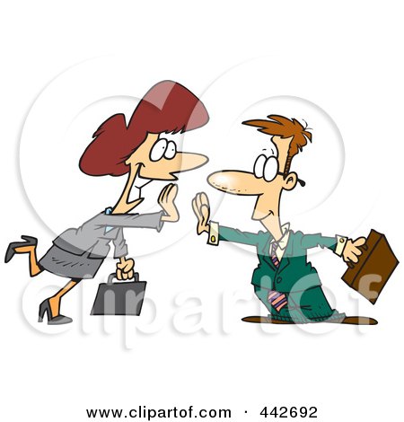Royalty-Free (RF) Clip Art Illustration of a Cartoon Businessman And Woman Giving High Fives by toonaday