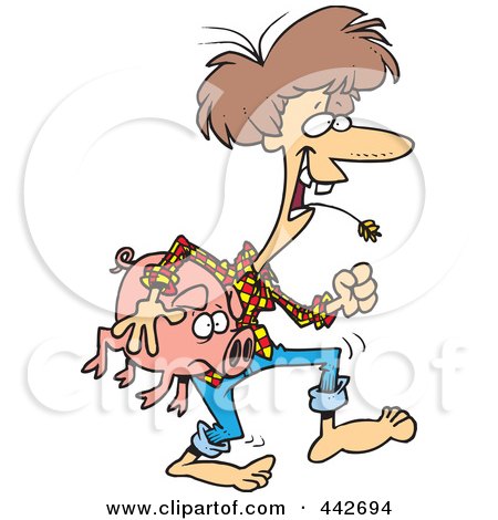 Royalty-Free (RF) Clip Art Illustration of a Cartoon Female Hillbilly Carrying A Pig by toonaday